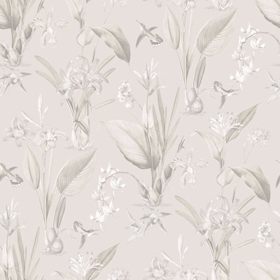 Galerie Secret Garden Greige/beige Botanical Floral A4 Wallpaper Sample from B&Q