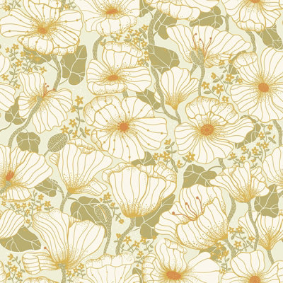 Galerie Sommarang Gold Retro Poppy A4 Wallpaper Sample from B&Q