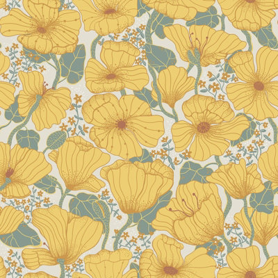 Galerie Sommarang Yellow Retro Poppy A4 Wallpaper Sample from B&Q
