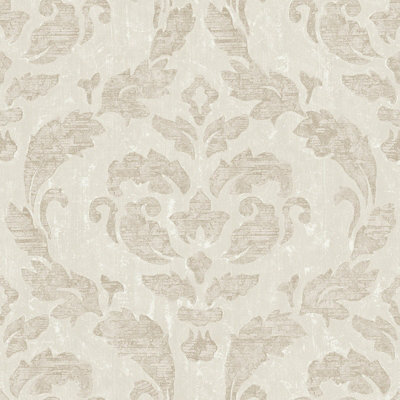 Galerie Utopia Beige Traditional Damask Sheen Finish A4 Wallpaper Sample from B&Q
