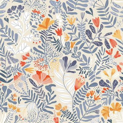 Galerie Sommarang Greige Wild Flowers A4 Wallpaper Sample from B&Q