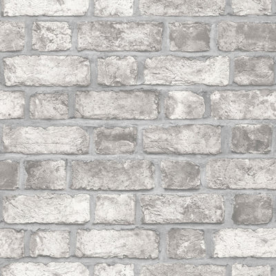Galerie Homestyle White Grey Farmhouse Brick Smooth A4 Wallpaper Sample from B&Q