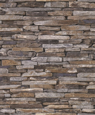 Galerie Bronze Brown Rocky Retreat Motif A4 Wallpaper Sample from B&Q