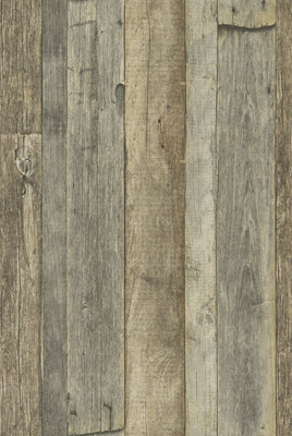 Galerie Bronze Brown Reclaimed Wood Effect Motif A4 Wallpaper Sample from B&Q