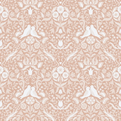 Galerie Ekback Collection Pink Niki Floral Damask Birds A4 Wallpaper Sample from B&Q