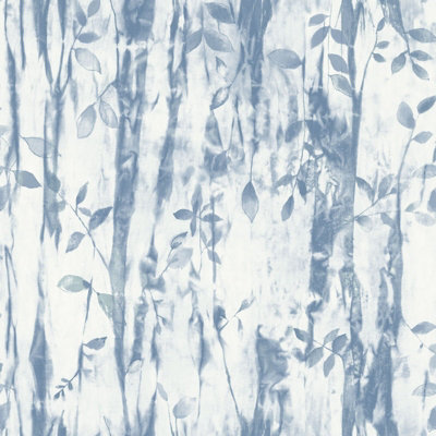 Galerie Atmosphere Blue Batik Leaves Smooth A4 Wallpaper Sample from B&Q