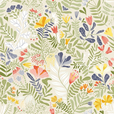Galerie Sommarang Beige Wild Flowers A4 Wallpaper Sample from B&Q