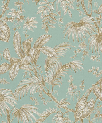 Galerie Soft Green And Gold Botanical A4 Wallpaper Sample from B&Q