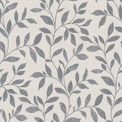 Galerie Utopia Grey Loose Leaf A4 Wallpaper Sample from B&Q