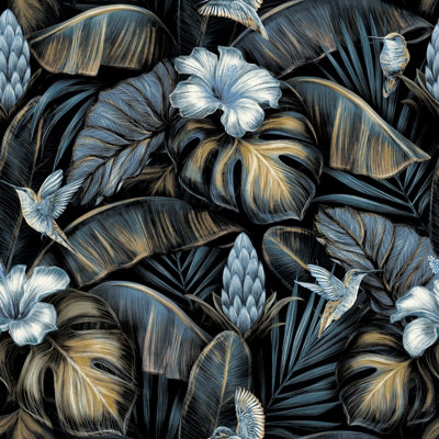 Galerie Enchanted Samana Blue A4 Wallpaper Sample from B&Q