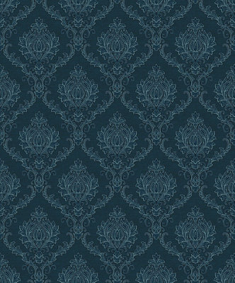 Galerie The Classic Italian Collection Blue Italian Damask Embossed A4 Wallpaper Sample from B&Q