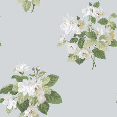 Galerie Secret Garden Duck Egg/cream Floral Bouquet A4 Wallpaper Sample from B&Q