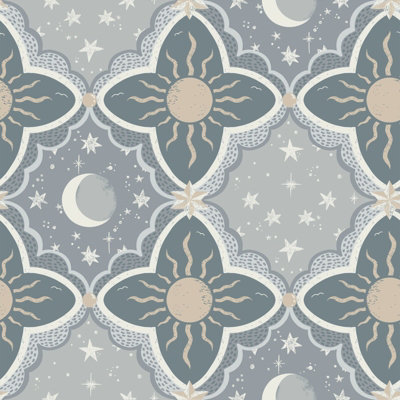 Galerie Resan Blue Sun And Moon A4 Wallpaper Sample from B&Q