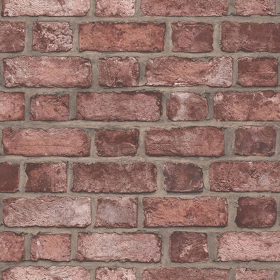Galerie Homestyle Red Brown Farmhouse Brick Smooth A4 Wallpaper Sample from B&Q