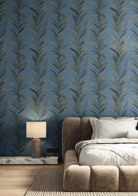 Galerie Ornamenta Blue Leaf Flourish Wallpaper A4 Sample from B&Q