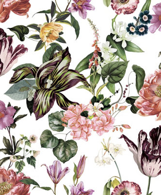 Galerie Flora White Floral Rhapsody A4 Wallpaper Sample from B&Q