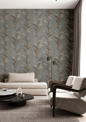 Galerie Ornamenta Grey Leaf Flourish Wallpaper A4 Sample from B&Q