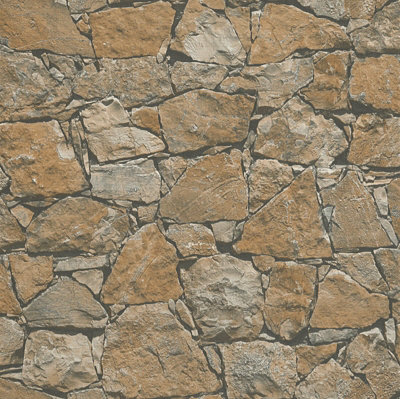 Galerie Bronze Brown Claystone Cottage Motif A4 Wallpaper Sample from B&Q