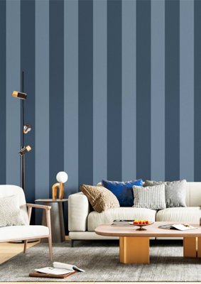 Galerie Ornamenta Blue Wide Stripe Wallpaper A4 Sample from B&Q