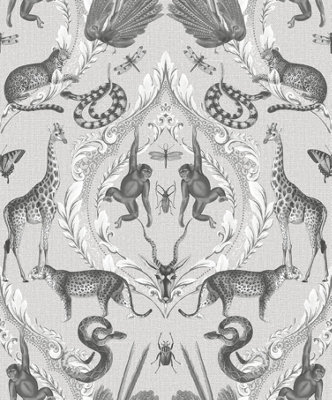 Galerie Bazaar Grey Black Menagerie Smooth A4 Wallpaper Sample from B&Q