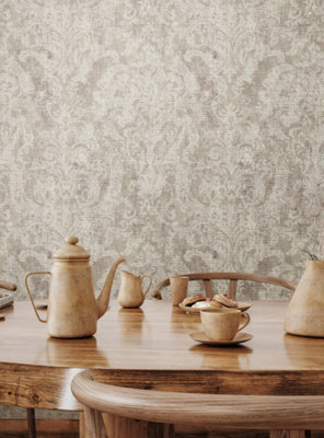 Galerie Cerra Beige Fleur Damask Wallpaper A4 Sample from B&Q