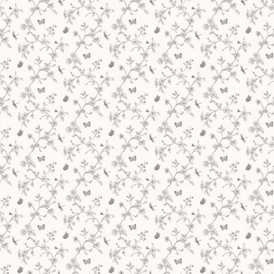 Galerie Miniatures 2 White Black Grey Small Floral Butterfly Dragonfly Smooth A4 Wallpaper Sample from B&Q