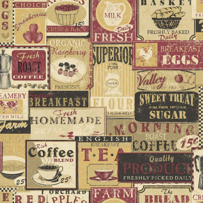 B&Q -  Kitchen Recipes Red Enamel Signs Smooth A4 Wallpaper Sample