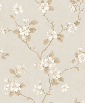 Galerie Palazzo Cream Dogwood Floral Embossed A4 Wallpaper Sample from B&Q