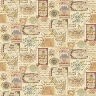 B&Q -  Kitchen Recipes Multi-Coloured Vino Smooth A4 Wallpaper Sample