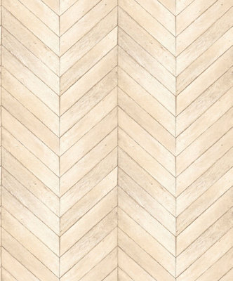 Galerie Organic Textures Beige Chevron Wood Textured A4 Wallpaper Sample from B&Q