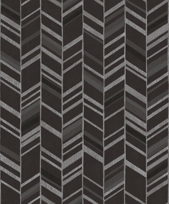 Galerie Special Fx Black Grey Silver Glitter Chevrons Embossed A4 Wallpaper Sample from B&Q