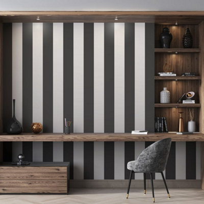 Galerie Style Sisters Wide Stripe Black Cream Ss21235 Wallpaper from B&Q