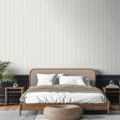 Galerie Style Sisters Flock Stripe White Ss21238 Wallpaper from B&Q