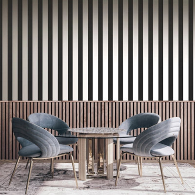 Galerie Style Sisters Flock Stripe Black Cream Ss21239 Wallpaper from B&Q