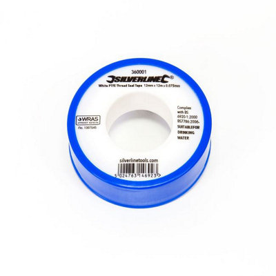 B&Q -  White Ptfe Tape Threaded Seal Fitting Water Plumbing Tape 12mmx12Mtr