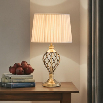 Lighting Supermarket Hepburn Large Barley Twist Table Lamp Antique Brass With Ivory Pleated Shade 61Cm from B&Q