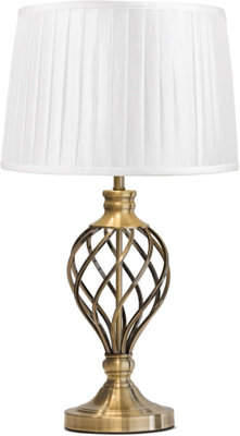 Lighting Supermarket Hepburn Large Barley Twist Table Lamp Antique Brass Traditional With Ivory Pleat 61Cm from B&Q