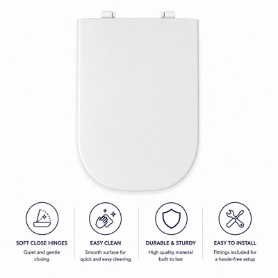 Twyford Bathrooms Twyford E500 Square Soft Close Toilet Seat With Standard Hinges White E57951Wh from B&Q