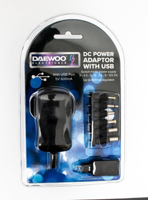 B&Q -  7-In-1 Ac Dc Power Adaptor 600Ma Multi-Voltage Adapter Usb & 6 Connectors