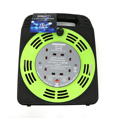 Daewoo 4 Gang Way Socket Outlets & 15 Metre Extension Lead Heavy Duty Cord Cable Reel from B&Q