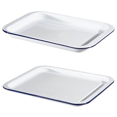 B&Q -  Hary Bikers Enamel Steel Oven Tray Set 36Cm Large & 34Cm Medium Roasting Dish Baking Set