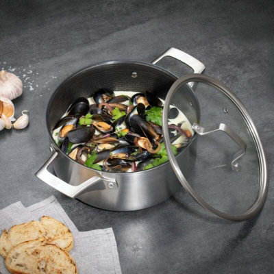 Hairy Bikers Stainless Steel 24Cm Hex Guard Non Stick Long Lasting Casserole Stock Pot Cooking Dish With Glass Lid from B&Q