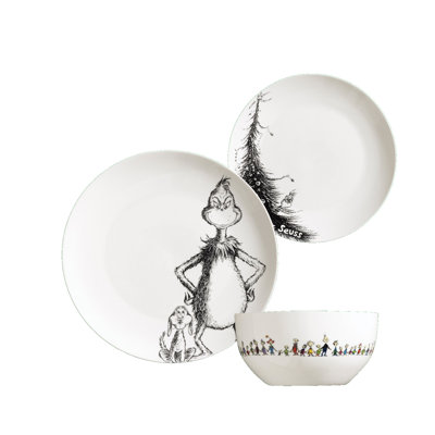 The Grinch & Max 12Pc Porcelain Dinner Set Plates & Bowls Dishwasher Safe Christmas Dinnerware from B&Q