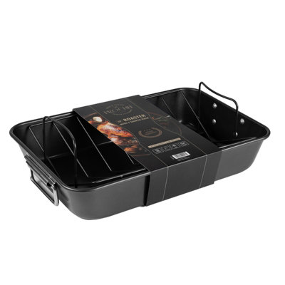 Prochef 15" Non-Stick Carbon Steel Roasting Oven Pan Baking Tray With V Rack Heavy-Duty from B&Q