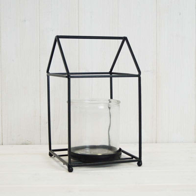 Satchville Black House Shape Lantern With Glass Insert from B&Q