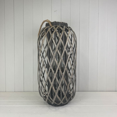 Garden Greatness Satchville Grey Wicker Lantern from B&Q