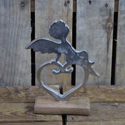 Satchville Aluminium Heart And Angel On Wooden Base from B&Q
