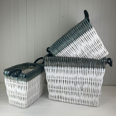  - Satchville White And Blue Wicker Baskets Set