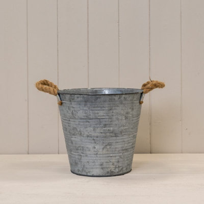 Satchville Zinc Bucket With Drainage Holes And Hessian Ears from B&Q