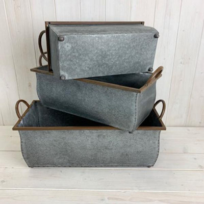  - Satchville Rectangular Metal Trough Planters Set